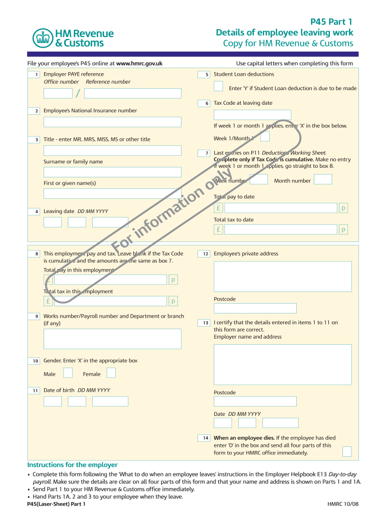  P45 Form 2008-2024